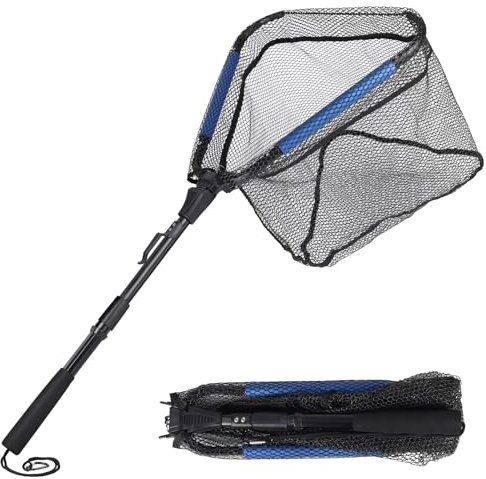 Kescher Angeln,Kescher Gummiert,Längenverstellbar Fischernetz,Klappbar Kescher,Fischernetz Klappbar Kompakt Angel Kescher Teich Karpfenkescher, Outdoor Angelzubehör Angeln Kescher