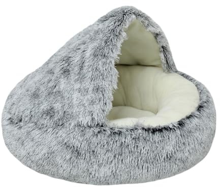 Hunde-Beruhigungsbett,Rund Hundekissen, Plüsch Kunstfell Nest,65CM-Grau | Flauschiges Hundebett, Haustierbett mit Rutschfester Unterseite, Haustierbett für Katzen und Kleine Hunde