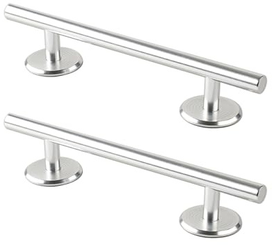 2 Pcs Self Adhesive Door Handles Stick on Handle No Drilling Cabinet Pulls with Double Side Tape Self Stick Drawer Pulls for Kitchen Drawer Cupboard Cabinet Wardrobe (Length:200mm,Round Silver)