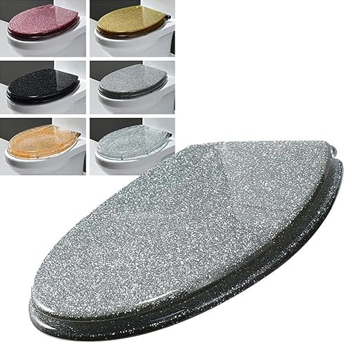 Wc Deckel Schwarz Glitzer Klobrille Toilettendeckel Mit Absenkautomatik Toilettensitz Aus Harz WC-Sitz Quick Release Klodeckel Schnelle Demontage (Silver Starlight)