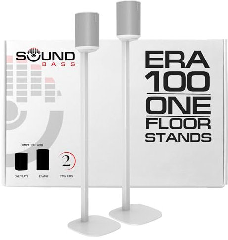 ERA100 Ständer, Doppelpack (2 STK), Standfuß Kompatibel mit Sonos ERA 100, Sonos One oder Play 1 Lautsprechern, Zubehör Enthalten. Entworfen in Großbritannien, Doppel, Paar (Weiß)