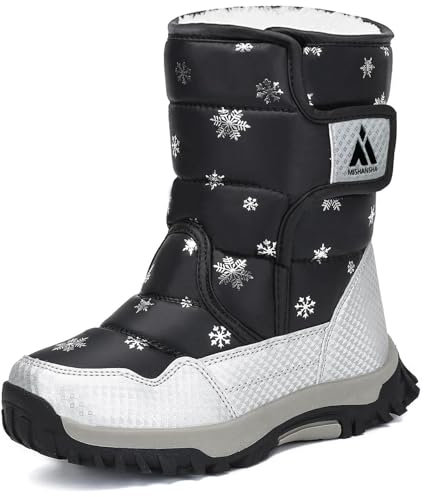 Mishansha Bambini Stivali da Neve Ragazze Caldo Fodera Stivaletti Invernali Ragazzi Scarpe Comodo Antiscivolo, Nero 34