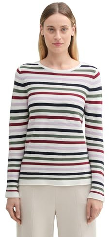 TOM TAILOR Damen 1016350 Strickpullover aus Bio-Baumwolle, 36570-Red Green Knit Stripe Design, S