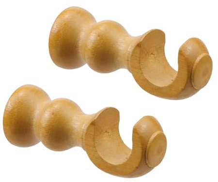 Woogim Soportes de cortina de madera para cortina de ventana, soportes individuales con base redonda para soportes de barra de 28 mm, 2 unidades (color madera)