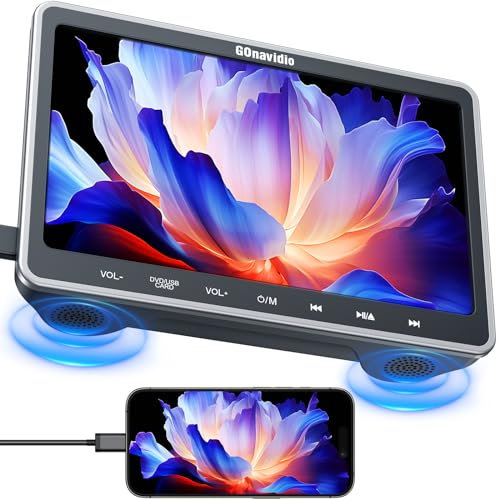GOnavidio Lettore DVD per Auto 10,1'' con Ingresso HDMI, Lettore DVD per Auto con Supporto per Poggiatesta, Supporto video 1080P, Scheda USB/SD, AV IN/AV OUT, Resione Libera (No Batteria)