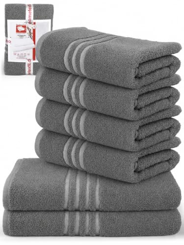 DecoHomeTextil 4 Handtücher 50x100 cm, 2 Badetücher 70x140 cm Dunkelgrau | 100% Baumwolle, Frottier, hochwertig, kuschelweich und saugstark