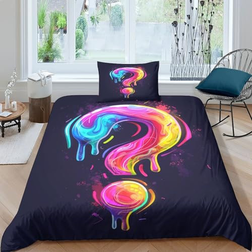 QINGTIANFC Graffiti Fragezeichen Bettwäsche Set 3D-Druck Kinder Gemalte Symbole Bettbezug-Set Kein Verblassen Bettwäsche Microfaser Bedding Single(135x200cm)