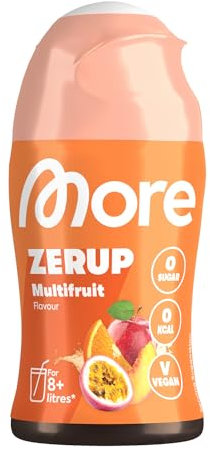 MORE Zerup, Multifrucht, 65 ml, für bis zu 8 l Fertiggetränk, zuckerfreier Sirup mit echten Fruchtextrakten, vegan, zero Kalorien - made in Germany