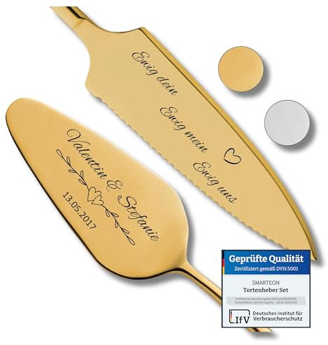 SMARTEON Tortenheber Set mit Tortenmesser und Personalisierter Gravur – Hochzeitsgeschenke für Brautpaar, Geburtstag, Jubiläum, Geschenkidee für Paare – Goldfarbenes Set in Ewig Uns