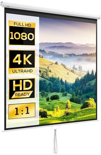 HOMCOM Pantalla de Proyector Manual 99 Pulgadas Pantalla de Proyección Portátil Formato 1:1 para Interior y Exterior Cine en Casa Patio 178x178 cm Blanco