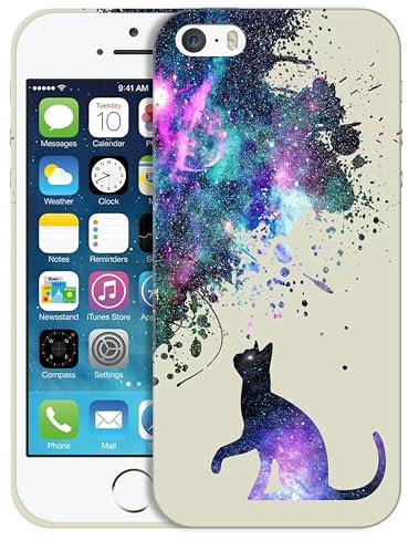 GlamCase for iPhone 5 / 5s / SE 2016 (1st Gen) - Galaxy Cat Pattern Design Printed Slim & Sleek Cute Plastic Hard Snap on Protective Designer Back Case/Cover for iPhone 5 / 5s / SE1st Gen
