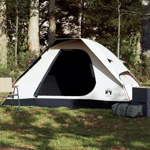 AUVYI Kuppel-Campingzelt 2 Personen Weiß Dunkel Wasserdicht 185T Polyester mit PU-Beschichtung 214x150x115 cm