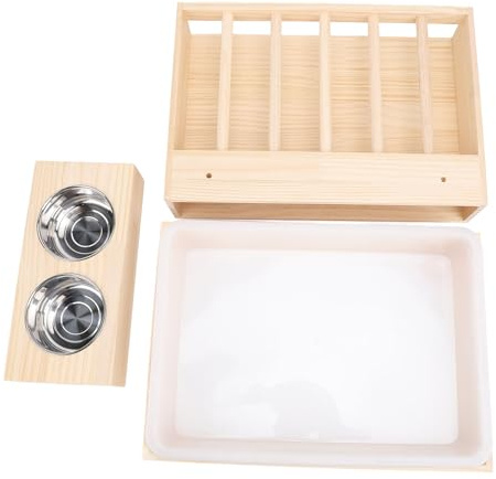 Holz Heu-Futterstation für Kaninchen mit Katzentoilette, 2 Schüsseln, Ideal für Chinchillas, Meerschweinchen, Hamster & Zwergkaninchen