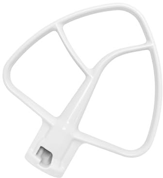 K45B Batteur plat avec revêtement pour mixeur KitchenAid de 4,5 à 5 litres, pagaie pour mixeur compatible avec les accessoires de cuisine à tête inclinable, blanc