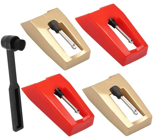 BokWin Plattenspieler-Nadel-Ersatz, kompatibel mit ION, Jenson, Crosley, Victrola, Sylvania Plattenspieler, Phonograph, LP Vinyl-Player, Rot und Gold, 4 Stück