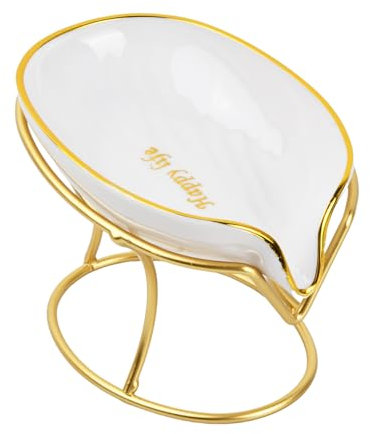 Volumoon Porte Savon, Support Savon Douche, Porte-Savons avec Drain, Boite à Savon, Porte-Savon Auto Drainant, pour Cuisine et Salle de Bain, Accessoires de Salle de Bain (Blanc + Or)