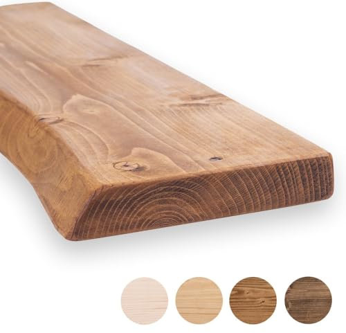 MoonTree rustikales Wandregal, lebendiger Rand, 120 cm x 22 cm x 3.8 cm, Walnuss