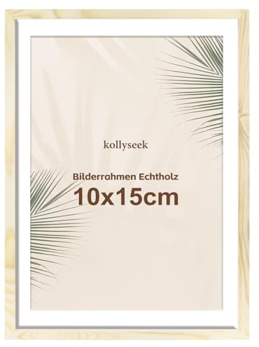 kollyseek Bilderrahmen 10x15cm Echtholz mit Passepartout Holz Rahmen mit Acrylglas Kieferholz Fotorahmen mit Bruchsicherem Acrylglas platten bilderrahmen Wood zimmer deko