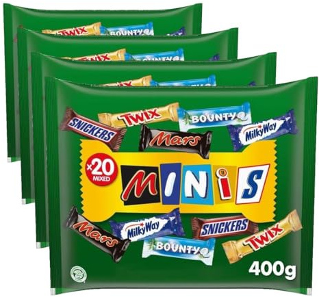 MINIATURES MIX - Assortiment de minis barres chocolat MARS, TWIX, SNICKERS, BOUNTY, MILKY WAY - 400g (Lot de 4)