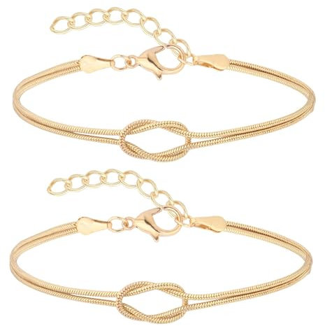 Irikdescia 2 Stück 14K Knot Armband Gold, Partnerarmbänder, Paar Armbänder, Paare Geschenke, Passende Pärchen Armband Für Paaren Freundschaft Beziehung(Gold)