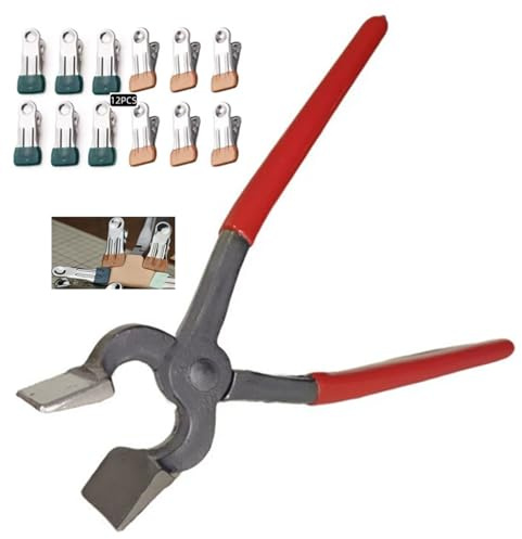 Flat Pliers-Handmade DIY Leathercraft Tool Leather Edge Pliers, Leather Edge Adjustment Press Flatten Labor Saving Plier Clamp For Bag Belt Wallet,With 12 leather grippers