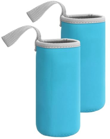 sourcing map 2pcs Neoprene Water Bottle Sleeve, 12 oz Insulated Water Glass Bottles Carrier Bag Collapsible Drink Bottle Sleeve Cover Holder with Handle, Blue
