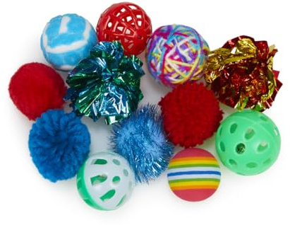Petface Catkins Cat Ball Toys, Play Pack of 12 Assorted Balls for Indoor Cats and Kittens, Multi‑Texture Chase & Batting Toy Set | Varied Textures for Stimulation, Durable Design, Safe for Teeth & Claws, Engaging Playtime Fun