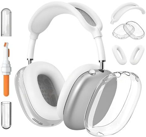 Wisebom Cover per AirPods Max, Custodia in Silicone 4-in-1 Case Airpods Max con Penna per la Pulizia Delle Cuffie, Antiurto Antigraffio Anti-Polvere Accessori Trasparenti per AirPods Max(Trasparente)