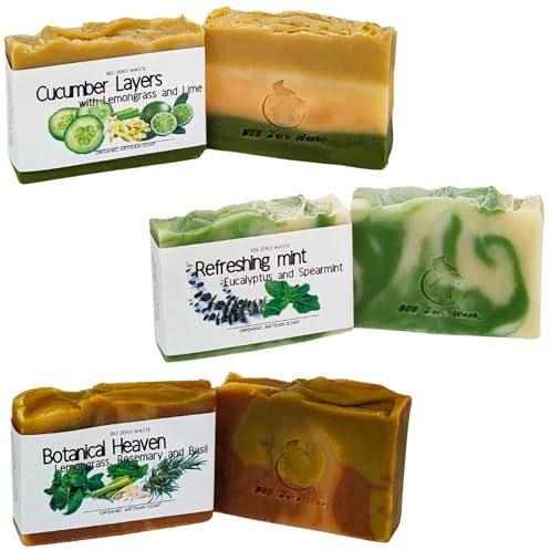 Handmade Natural Soap Bar Set | UK Artisan Cold Processed Vegan Soaps | Organic, Cruelty-Free, Palm Oil-Free | Essential Oil Scented | Floral, Herbal & Citrus Soap Gift Set (Herbal)