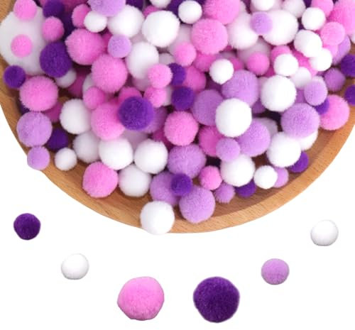 Prmape Pompons Zum Basteln 520 Stück Filzkugeln Bunt, 10~30mm Weich Zottelig Pompons Bälle, Fluffy Pom Poms Lila Bunte Pompons, Pompom Bälle Groß für Dekorationen Kunsthandwerk DIY