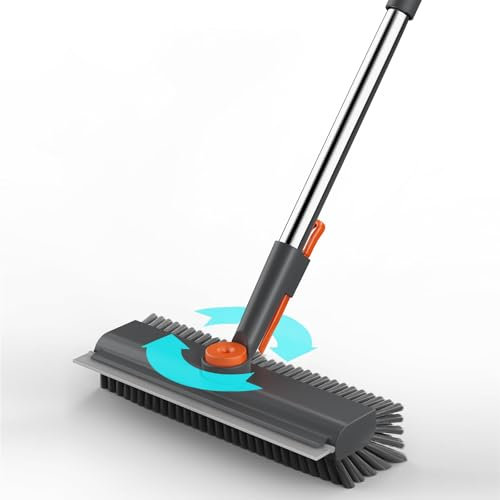 FOLAI Fugenbürste mit langem Stiel,Boden-Scheuerbürste 2 IN 1,steife Borsten,Duschschrubber für die Reinigung von Terrasse, Badezimmer, Garage, Küche, Wand, Terrasse, Wanne, Fliesen,138cm,Grau