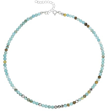 Unique Gems Damen Perlenkette kurz Türkis Ø 4mm rund Edelstein Choker 38cm Hämatit Perlen Halskette Juweliers- Qualität