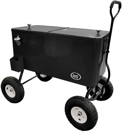 AXI Retro Getränkekühler Schwarz | Bollerwagen/Kühlwagen/Kühler mit Rollen - 76 Liter | Fahrbare Kühlbox für den Garten/Outdoor