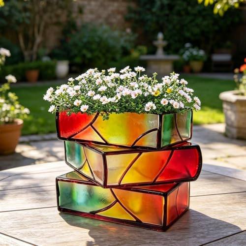 Genérico Maceta Decorativa apilada con Forma de Libro, Maceta de Vidrio Pintado de Colores, jarrón pequeño con Forma de Libro, decoración de estantería, Regalo para Amantes de los Libros y lectores