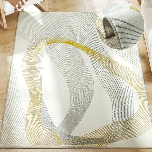 HOMCOM Modern Area Rug, Machine Washable Rug, Allergy-Friendly Floor Carpet for Living Room, Bedroom, Dining Room, Home Office, 230 x 160 cm, Cream White