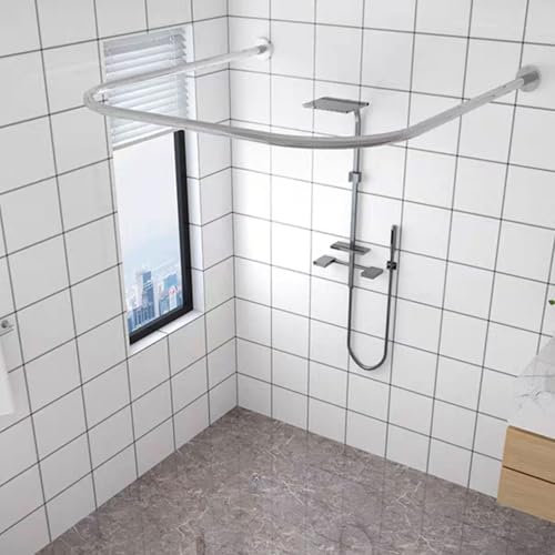 Asta per Tendas da Doccia a Forma di U,Bastone Angolare e a U,Tubo Supporto Tendas Doccia,Bastone Doccia Angolare per Vasca da Bagno,Non necessita di Foratura,Montaggio a Parete,Argento