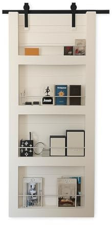 Generico Barn Door | Legno massello | Porta scorrevole libreria | esterno muro | finitura vintage | stile granaio (Bianca)