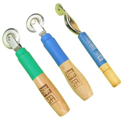 3-Pack Scoring Wheels & Solid Wood Handle | Multi-Purpose Board Creaser Tool for Cardboard Box Resizing, Bookbinding, DIY Packaging | Tear-Free Folds on Corrugated & Craft Paper