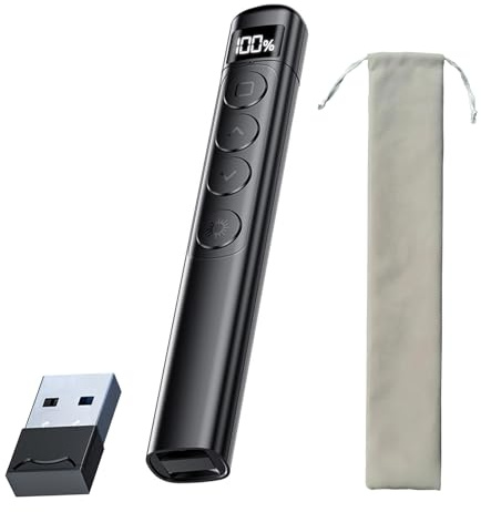 Presentation Clicker with Display, 328FT Wireless Presenter Remote, 2.4GHz Hyperlink Volume Control Laser Pointer for PowerPoint Computer Laptop Mac (Black)