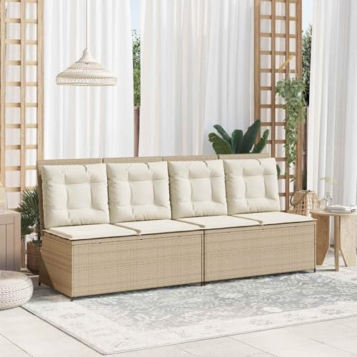 Hoopleep Beige Poly-Rattan Gartenbank mit Verstellbarer Rückenlehne, wetterfest für Outdoor Terrasse, stabile Stahlbeine, komfortable Kissen, 2 Sitzplätze