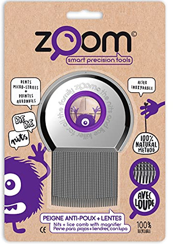 ZOOM Peine para Piojos - Elimina Liendres y Huevos - Cepillo de Metal con Lupa Amplificadora y Puntas Redondas - Productos Para El Cuidado Del Cuero Cabelludo - Liendrera Tratamiento No Químico