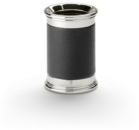 Graf von FABER-CASTELL 118520 - Stiftehalter Epsom Schwarz, rund, aus platinierten Metallteilen ummantelt mit Leder