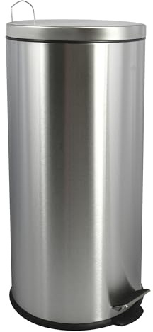 MSV, Poubelle à pédale en Inox, Pédale pour pied, pour Petits Espaces, Couvercle à Fermeture en Douceur, avec Seau Intérieur, Ronde, 30 Litres, Gris