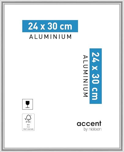 accent by nielsen Bilderrahmen, 24 x 30 cm, Aluminium, Silber glanz, Rahmen zum Aufhängen im Hoch- & Querformat, Echtglas, Accent