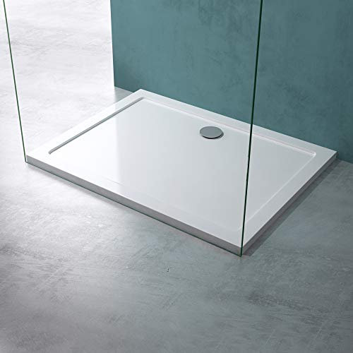 Mai & Mai Plato de Ducha 75x80x4 cm – Acrílico Blanco Rectangular, Antideslizante y Resistente, Instalación a Ras de Suelo o Sobresuelo Faro2