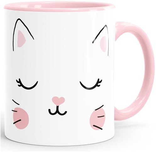 MoonWorks Kaffee-Tasse Katze Katzengesicht Cat Teetasse Keramiktasse Rosa unisize