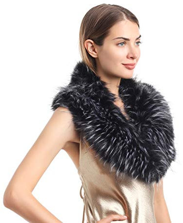 Soul Young Damen Fellkragen Pelzkragen Kunstfell Kunstpelz Winter Schal Wärm Fuchspelz Kragen EINWEG Verpackung(80cm, Schwarz&Weiß)