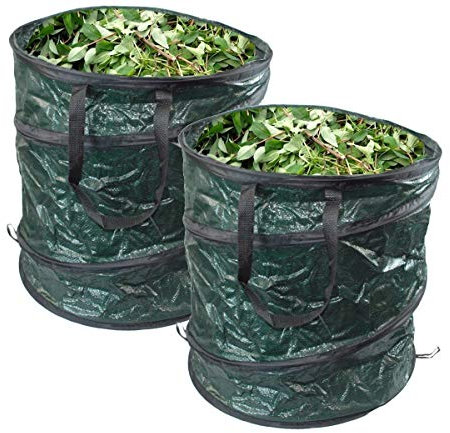GLOW Set of 2 Pop Up Garden Waste Bags with Carry Handles – Large Reusable Premium Heavy Duty UV Treated and Water Resistant 80L Collapsible Outdoor Home Garden Bin Sack Rubbish Leaves Grass Weeds