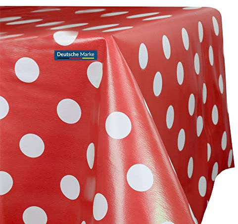 TEXMAXX® Wachstuchtischdecke versch. Größen - 200 x 140 cm/abwaschbare Tischdecke/Wachstischdecke/Wachstuch Tischdecke geeignet als Gartentischdecke - Punkte Muster in Rot-Weiß