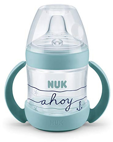 Nuk Beach Nature Sense Trinklernflasche 6-18 Monate, 150 ml, extra Breite & Weiche Trinktülle, Auslaufsicher, Boy (Grün)